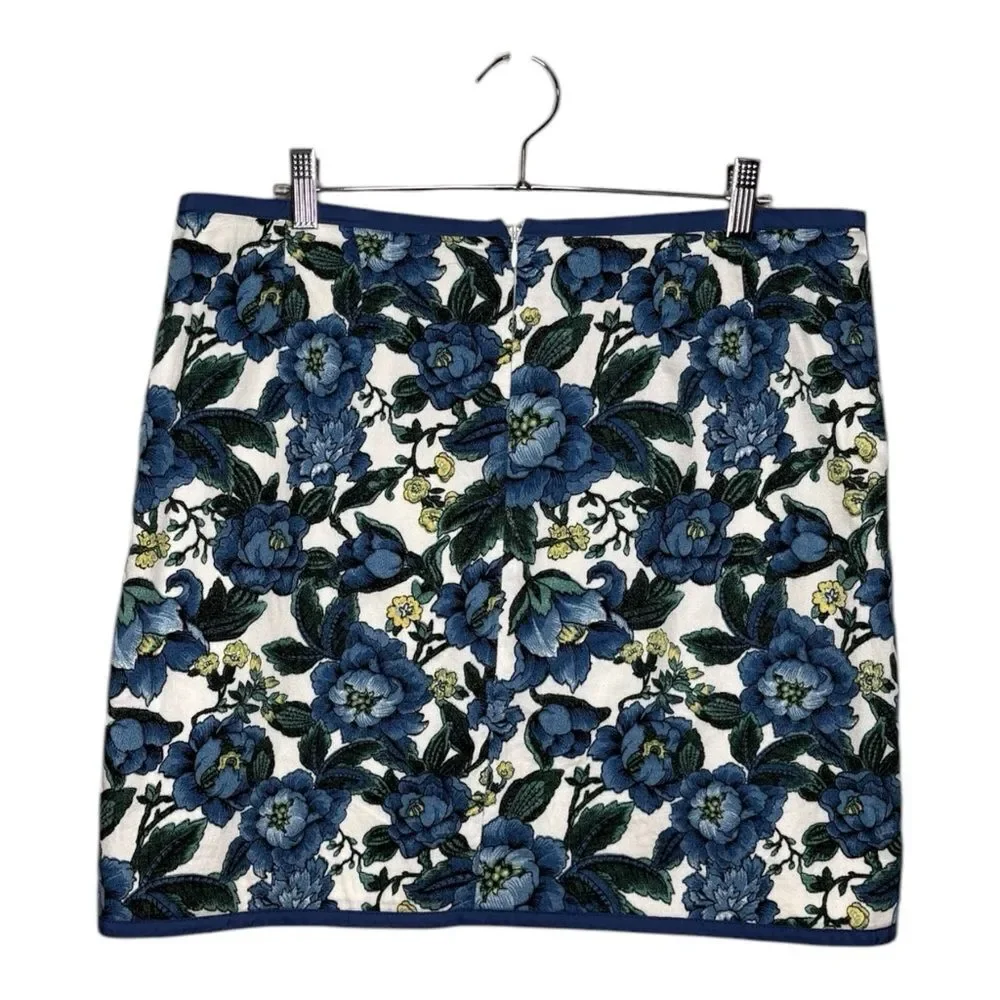 Ann Taylor Loft Skirt Womens Size Small Blue White Floral Cotton Skirt size 12